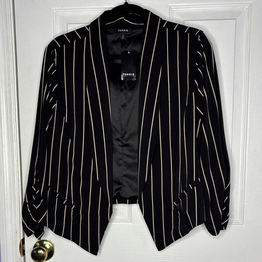 Torrid Black and White Striped Blazer